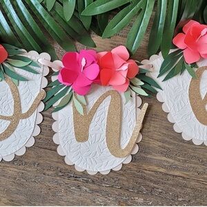 Hair Chair One Year Old Floral Gold and White Banner